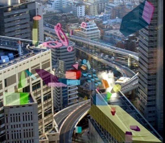 Free Network Visible Network: virtual boxes and donuts flying over a cityscape